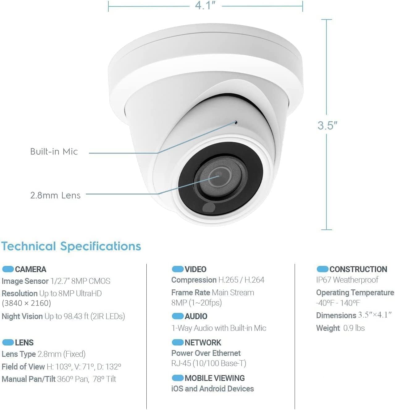 Hikvision/Uniview Compatible IP Turret Camera (8MP)- IPC-YT80
