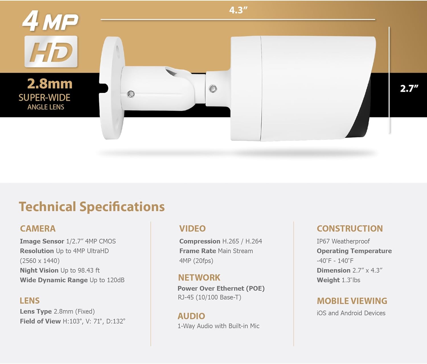 Hikvision/Uniview Compatible IP Bullet Camera (4MP)- IPC-YB424
