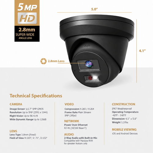 Hikvision OEM 5MP 2 WAY AUDIO BLACK