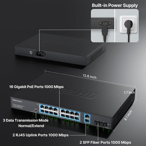 16 PORT POE SWITCH WITH 2 SFP UPLINKS (300W)