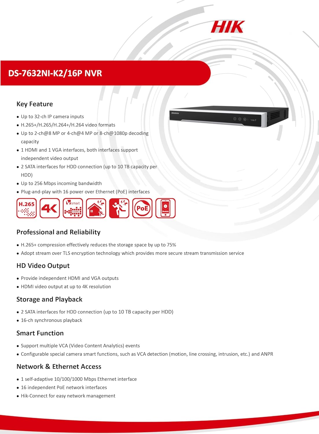 Hikvision - DS-7632NI-K2/16P (32ch NVR)