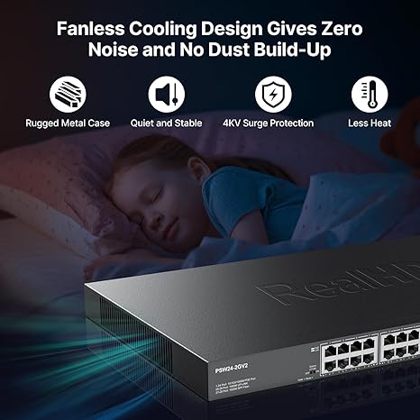 24 Port PoE Switch with 2 Gigabit Uplinks & 2 SFP Ports (400W)