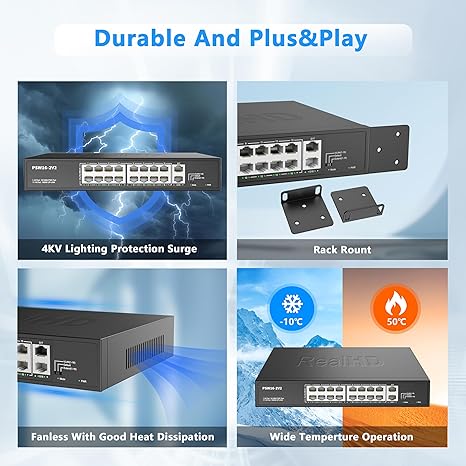 16 Port PoE Switch with 2 Gigabit Uplinks