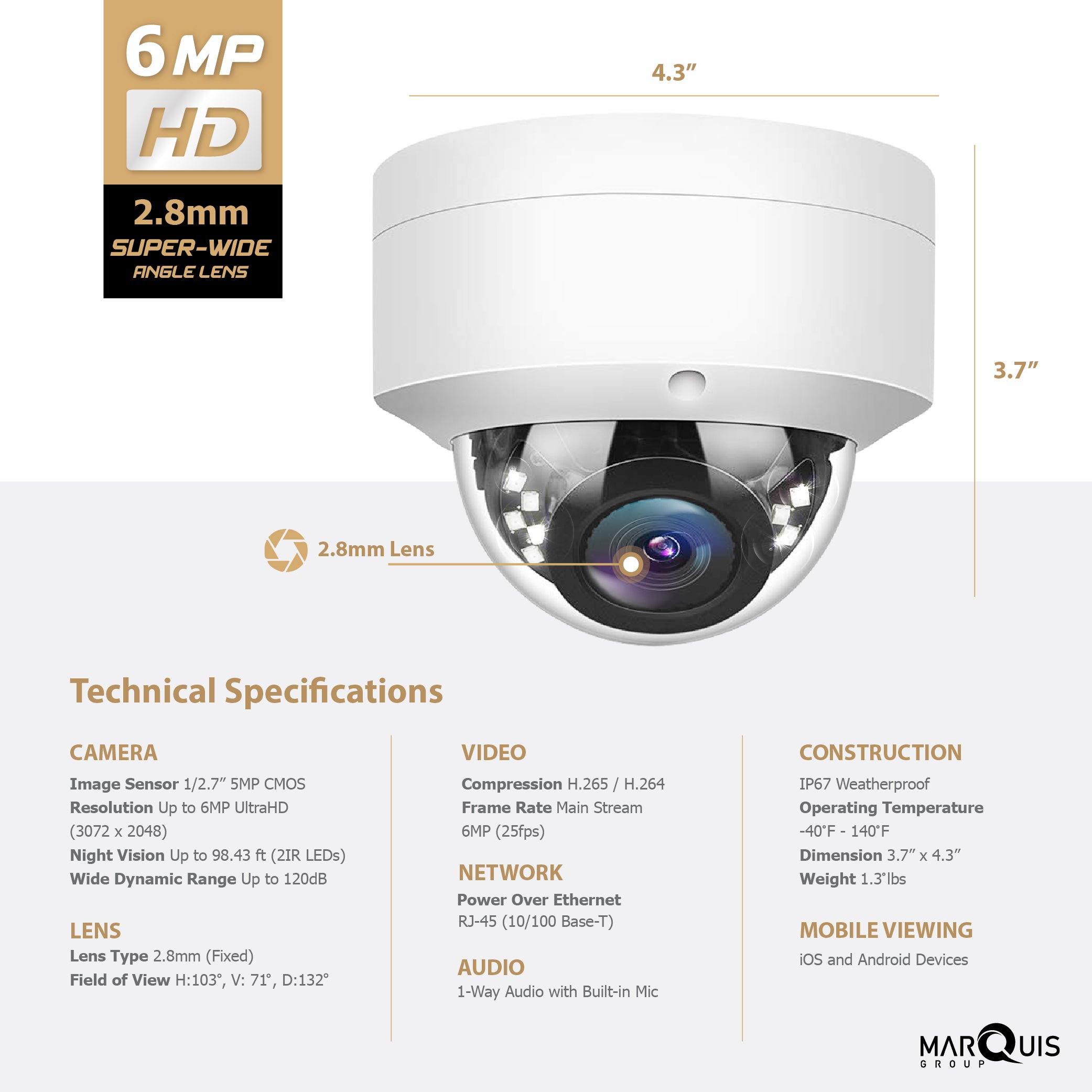 Hikvision/Uniview Compatible IP Dome Camera (6MP)- IPC-YD600