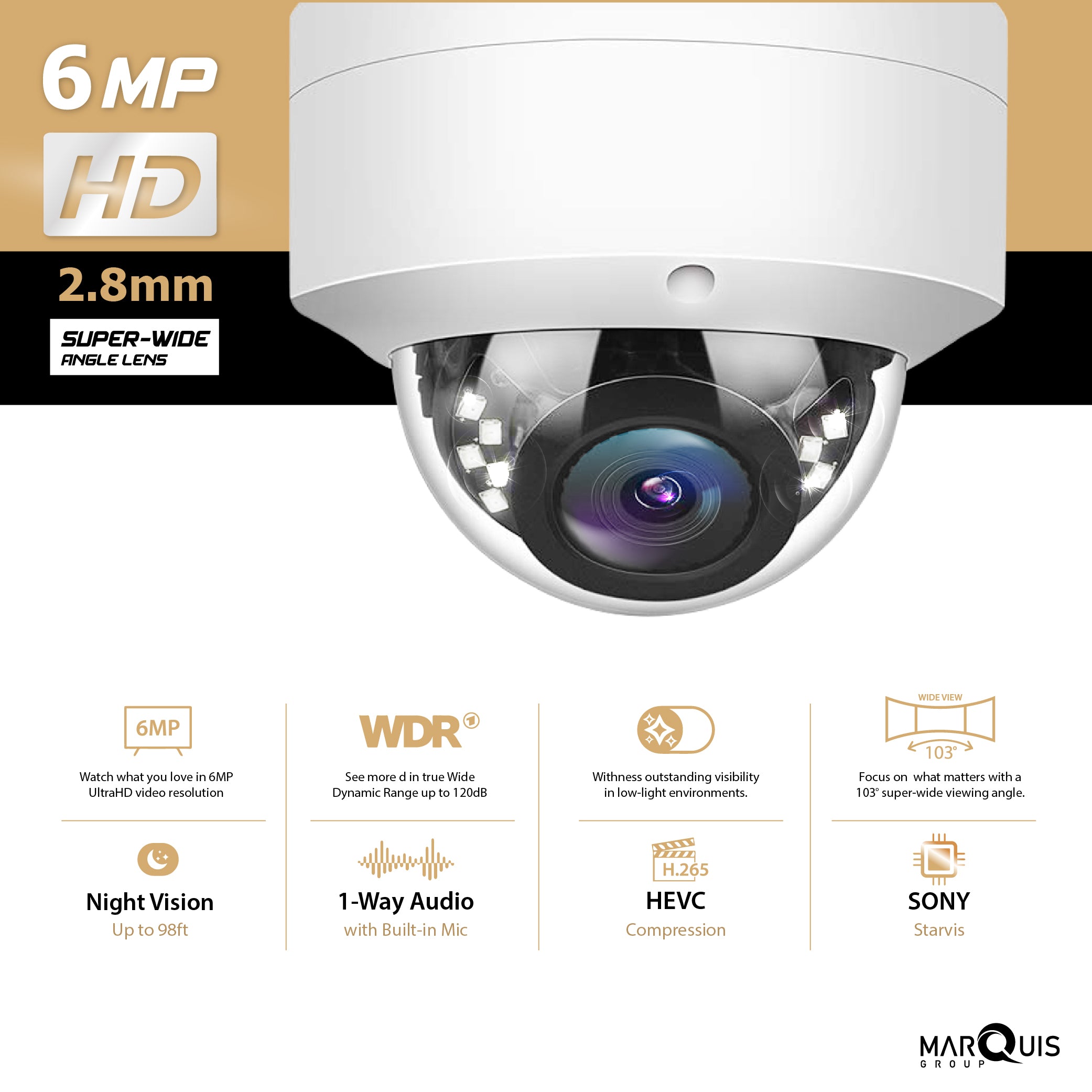 Hikvision/Uniview Compatible IP Dome Camera (6MP)- IPC-YD600